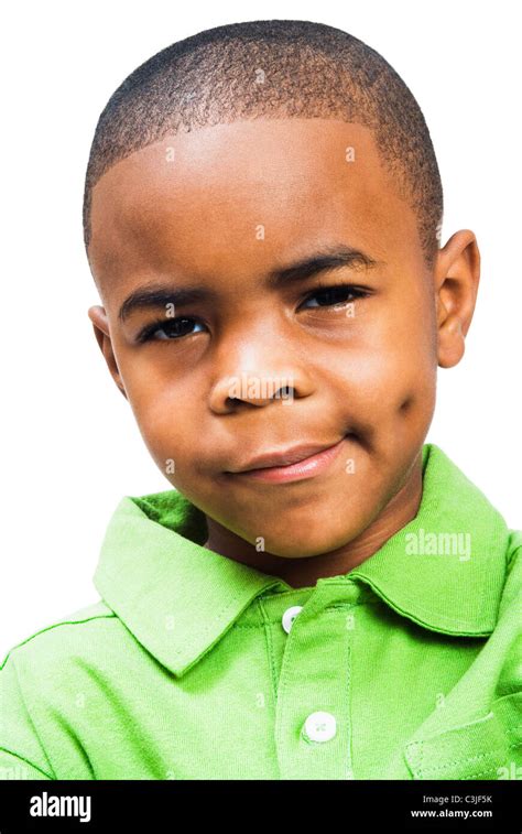 Portrait Of A Serious Boy Isolated Over White Stock Photo Alamy