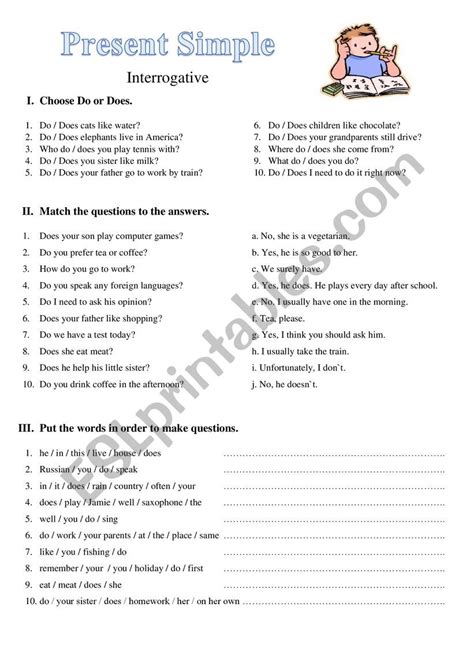 Present Simple Interrogative Esl Worksheet By Picurka