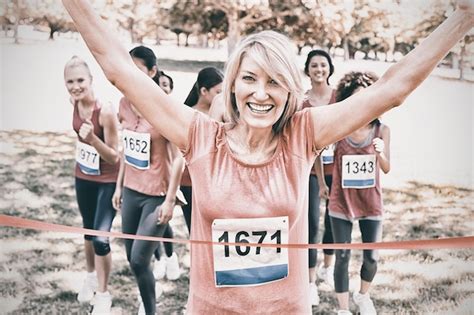 Premium Photo Portrait Of Happy Female Winner Of Breast Cancer