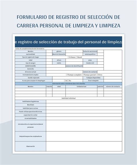 Plantilla De Excel Formulario De Registro De Selecci N De Carrera