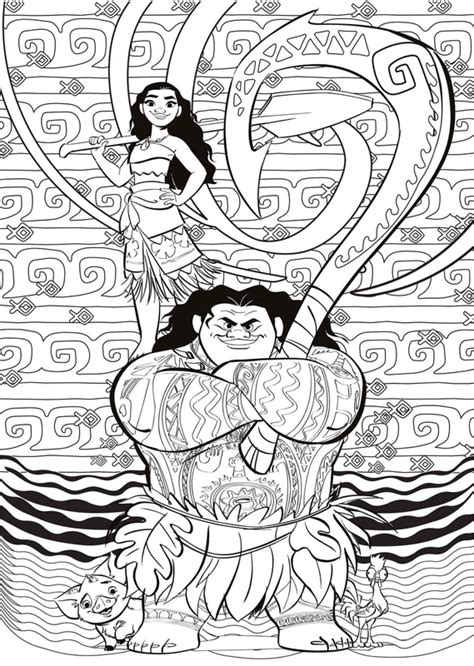 🖍️ Moana Y Maui De Pie Dibujo Para Colorear Gratis Para Imprimir