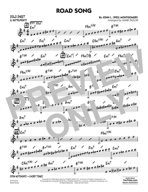 Road Song Arr Mark Taylor Eb Solo Sheet Sheet Music Wes