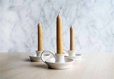 White Taper Candle Holder With Handle Ceramic Candlestick Etsy Ceramic Candle Holders Clay