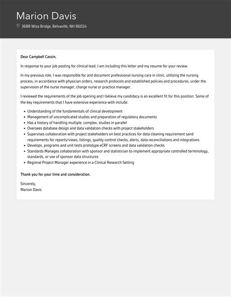 Clinical Lead Cover Letter Velvet Jobs