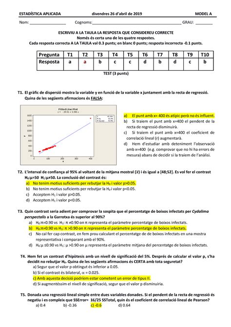 Examen Parcial 2 Model A 2021 solució ESTADÍSTICA APLICADA