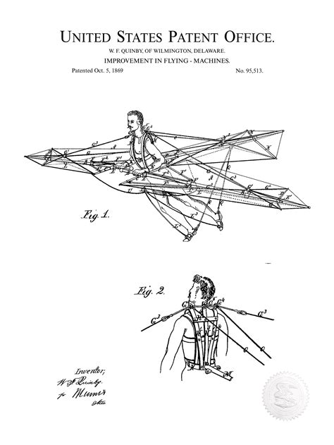 Flying Machine Invention | 1869 Patent Print