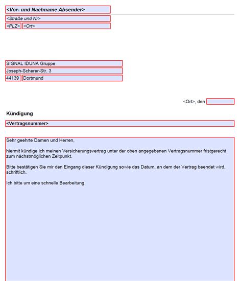 K Ndigung Signal Iduna Vorlage Zur Einfachen K Ndigung Des