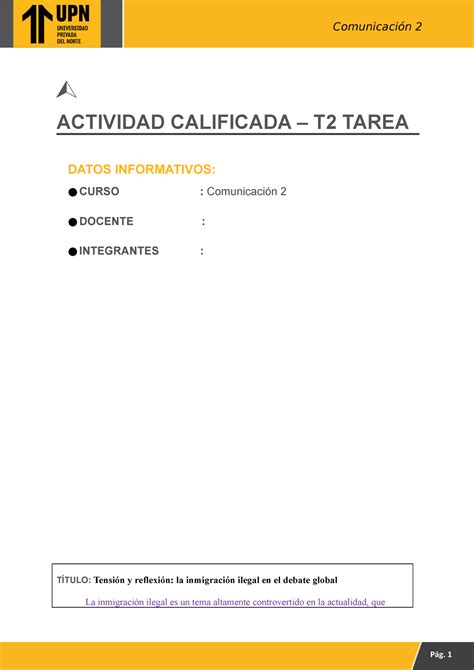 T Comunicacion Actividad Calificada T Tarea Datos Informativos