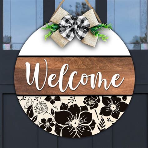 Welcome Sign Svg Glowforge File Door Hanger Svg Front Door Etsy