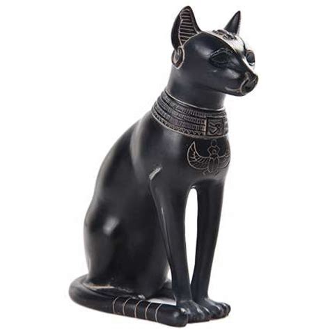 Bastet Basalt Finish Resin Egyptian Cat Statue - 8 Inches