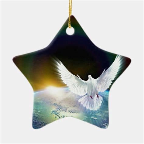 Dove Of Peace Holy Spirit Over Earth With Rainbow Ceramic Tree Decoration Zazzle