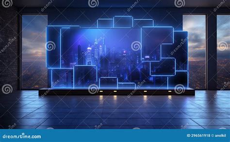 Glowing Hologram City On The Wall Ai Generative Stock Photo Image Of