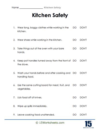 Kitchen Safety Worksheets 15