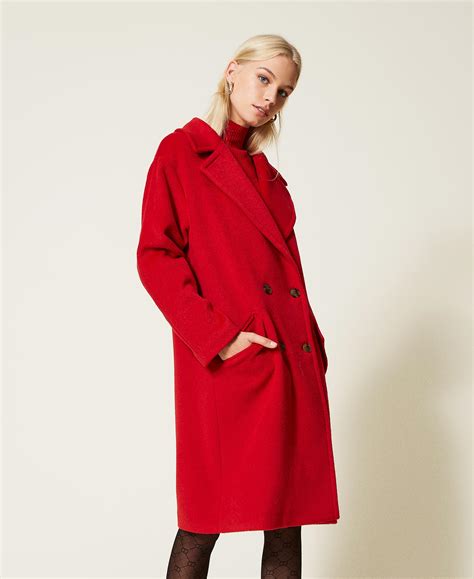 Brushed Wool Blend Double Breasted Coat Woman Red Twinset Milano