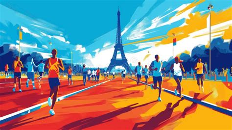 Ilustração Dos Jogos Olímpicos Paris 2024 Fotografia Editorial