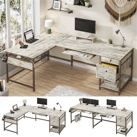 Buy Sedeta L Shaped Office Desk Reversible L Shape Farmhouse Desk