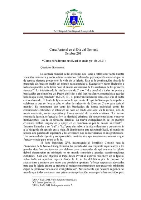 Carta Pastoral De Nuestro Arzobispo Con Motivo De La Jornada Del Domund