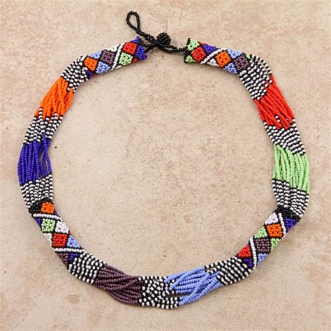 [handmade] Glass Bead Multicolor African Zulu Rope Necklace South