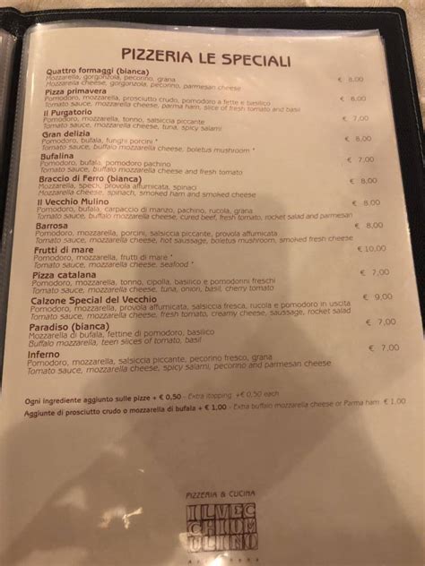 Menu Da Il Vecchio Mulino Ristorante Con Griglia Arzachena