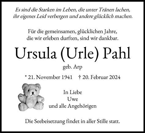 Traueranzeigen Von Ursula Pahl Trauer Anzeigen De