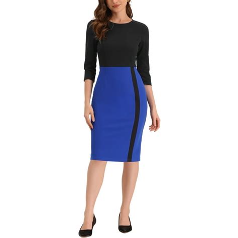 Allegra K Elegant Pencil Dress For Womens Round Neck 3 4 Sleeves