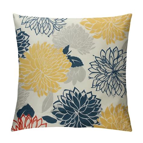 Creowell Navy Blue Yellow Dahlia Throw Pillow Covers Teal Gray Floral Cushion Covers Modern Home