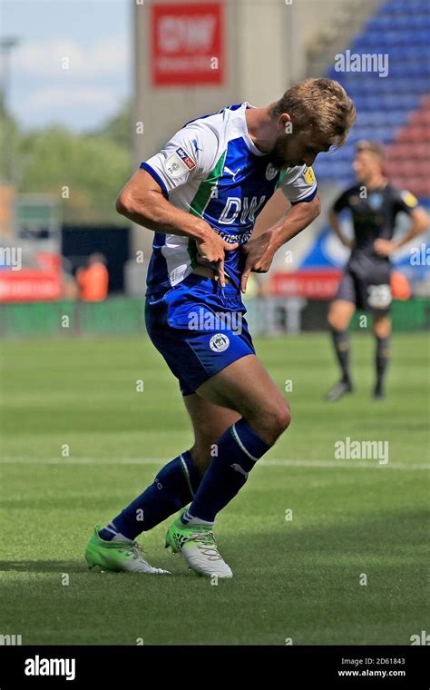 Wigan Athletics Michael Jacobs Celebrates After He Scores His Sides