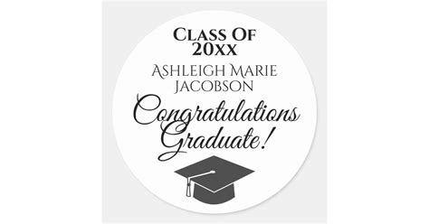 Class Of Congratulations Graduate Black And White Classic Round Sticker Zazzle