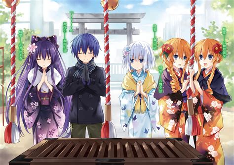 Illustration Anime Date A Live Yatogami Tohka Itsuka Shidou Kimono