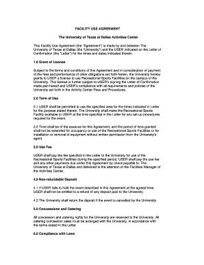 Fillable Online Utdallas Facility Use Agreement The University Of Texas