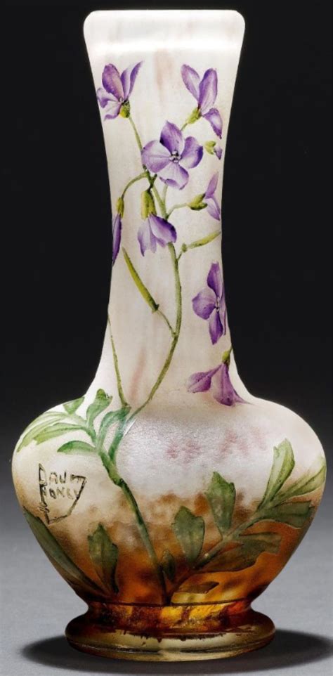 Daum Nancy Vase Ca 1900 White Glass Etched And Enamelled Signed Daum Nancy H 12 5 Cm Nancy