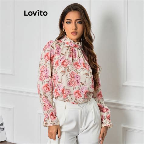 Lovito Blusa Elegante Babados Florais Ditsy Para Mulheres Lbl