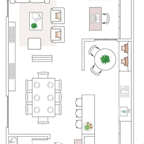 A Drawing Of A Living Room And Dining Area