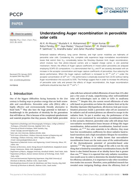 PDF Understanding Auger Recombination In Perovskite Solar Cells