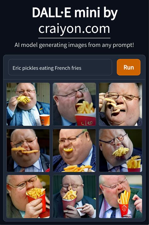 Eric pickles. People eating french fries is always fun to try with dall ...