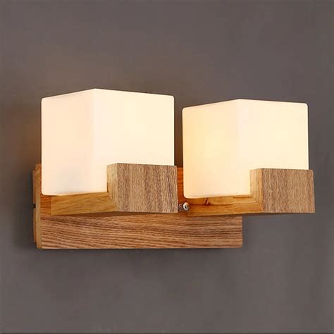 Modern Oak Wood Base Glass Lamp Shade Wall Lamps Bedroom Bedside Reading Lamp Bathroom Led