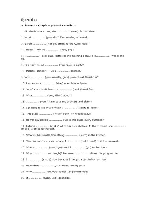 Pdf Ejercicios Presente Simple Y Continuo Dokumentips