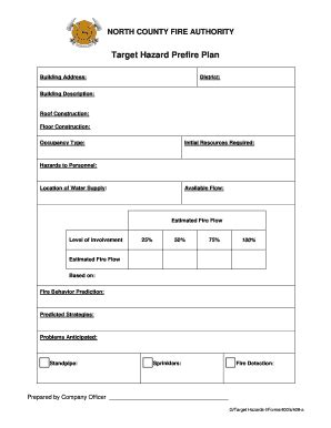 Fillable Online Northcountyfire Target Hazard Prefire Plan North