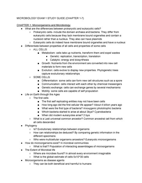 Microbiology Exam Study Guide Chapter Microbiology Exam