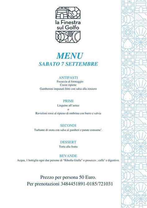 Menu Da La Finestra Sul Golfo Ristorante Recco