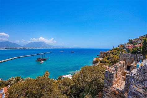 Alanya Antalya Aerial City With Castle And Sea Stock