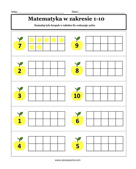 Piewaj I Ucz Si Z Ani Tabele Dziesi Tek Owoce Karty Pracy