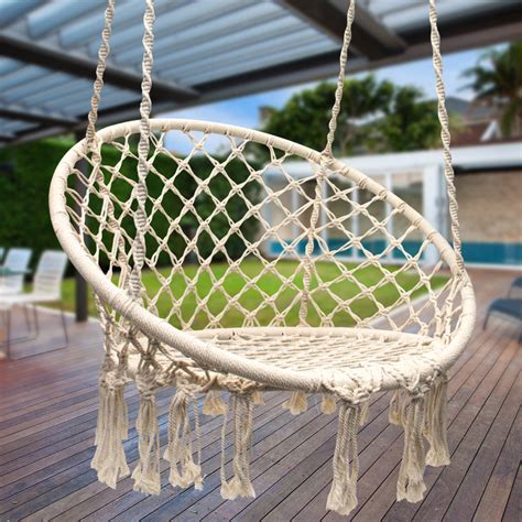 Sorbus Macrame Hammock Swing Chair Premium Cotton Boho Ceiling Chair For Indoor Outdoor