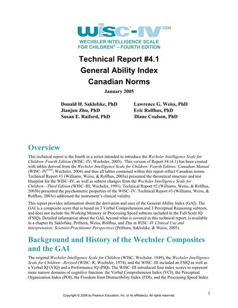 Pdf Wisc Iv Technical Report Gai With Canadian Images