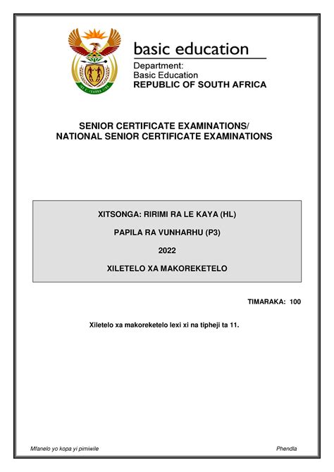 Xitsonga HL P3 May June 2022 MG SENIOR CERTIFICATE EXAMINATIONS