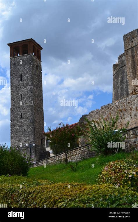 Arta city castle of ancient Ambracia and Arta clock tower, Greece Stock Photo - Alamy