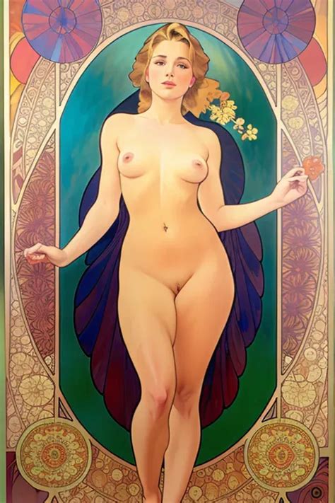 Dopamine Girl A Full Length Painting In The Style Of Alfons Mucha Of