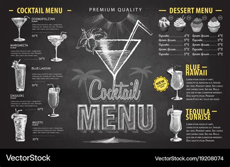 Vintage Chalk Drawing Cocktail Menu Design Vector Image