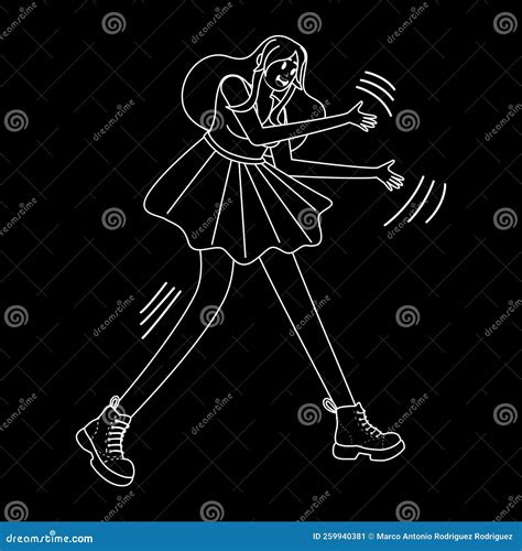 Isolated Happy Woman Dancing Black And White Silhouette Vector Stock