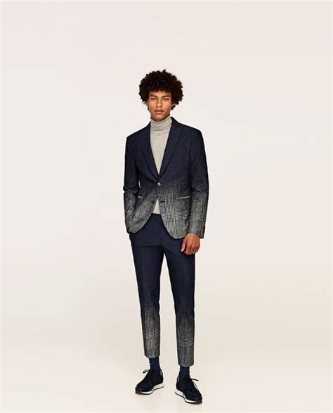 Navy Blue Suit Blazer With OmbrÉ Checks New In Costume Bleu Marine